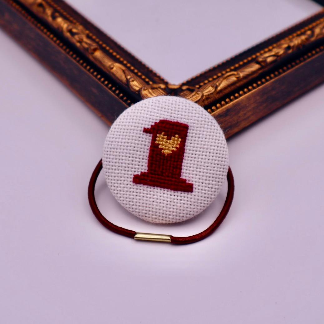 【番号オーダー可能】東北楽天ゴールデンイーグルス風カラー　くるみボタンのヘアゴム　クロスステッチ刺繍 | 2枚目